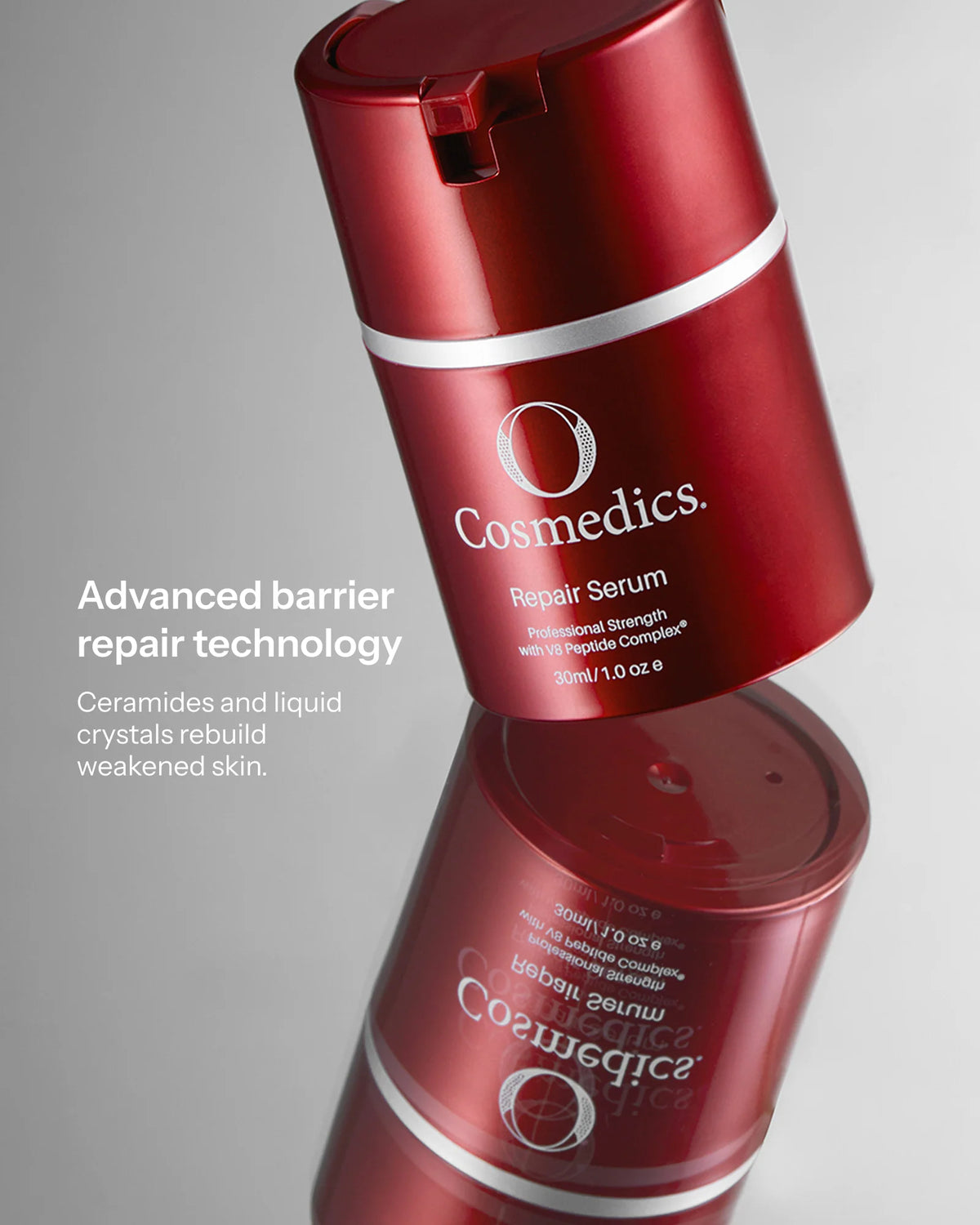 O Cosmedics Repair Serum 30ml with Ceramides and Liquid Crystal technology for barrier repair and skin resilience.