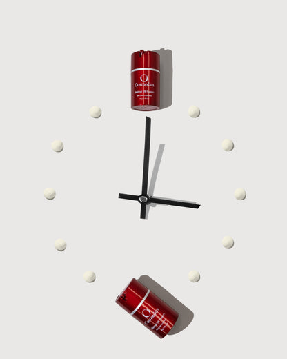 O Cosmedics Retinal V8 Fusion styled on clock representing night-time retinal treatment for skin renewal and age management.