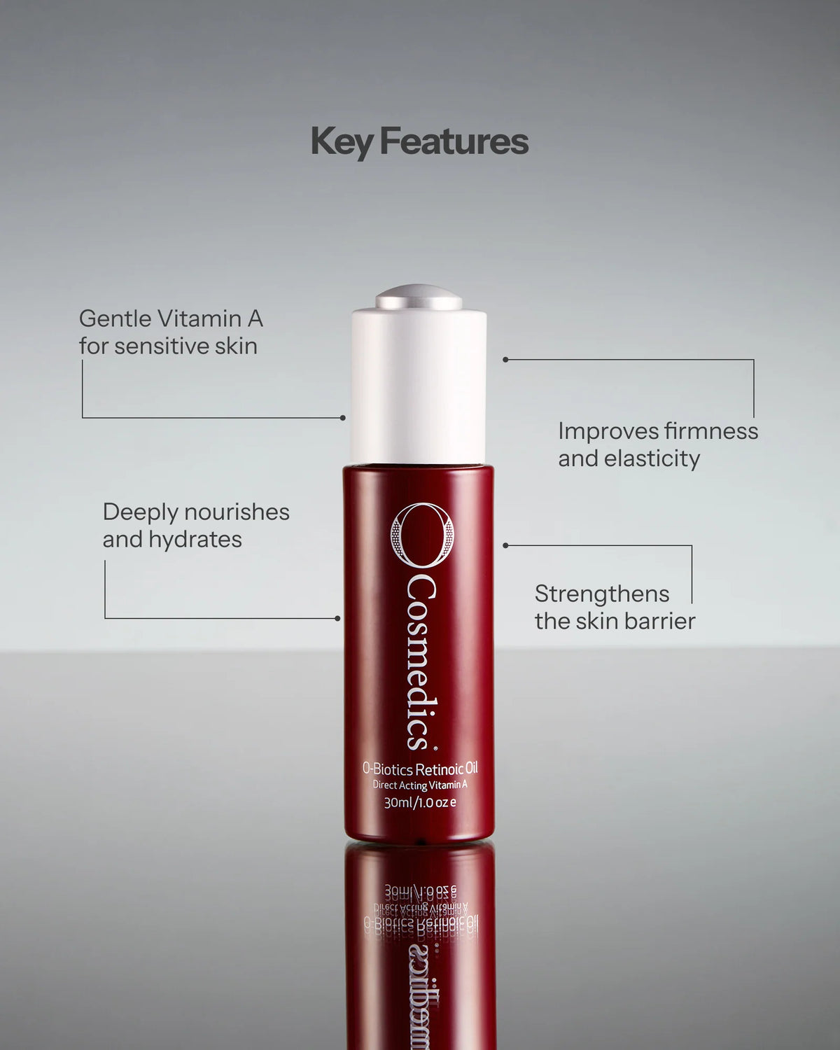 O Cosmedics Retinoic Oil for sensitive skin, hydration, improved firmness and stronger skin barrier support.