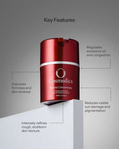 O Cosmedics Retinol Concentrate 1% for excessive oil, stubborn congestion, rough texture, pigmentation and firmer-looking skin.
