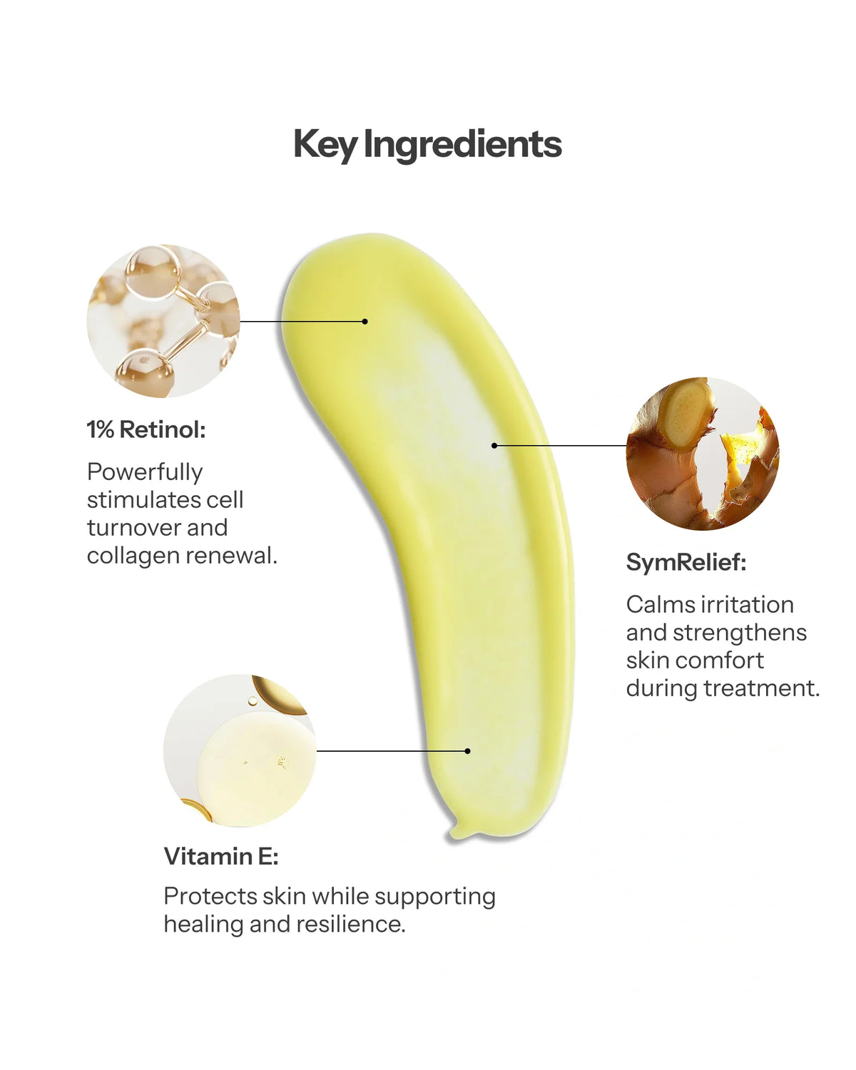 O Cosmedics Retinol Concentrate 1% with Retinol, Vitamin E and SymRelief for intensive correction with skin comfort support.