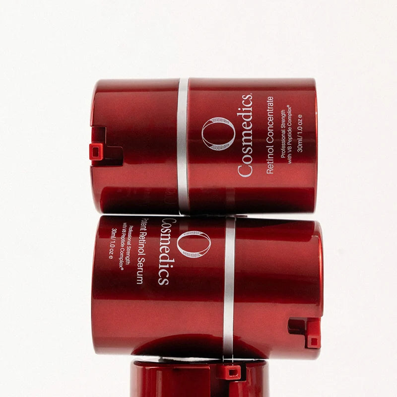 O Cosmedics Retinol Concentrate 1% and Potent Retinol Serum 0.5% for progressive O Cosmedics Retinol skin correction.