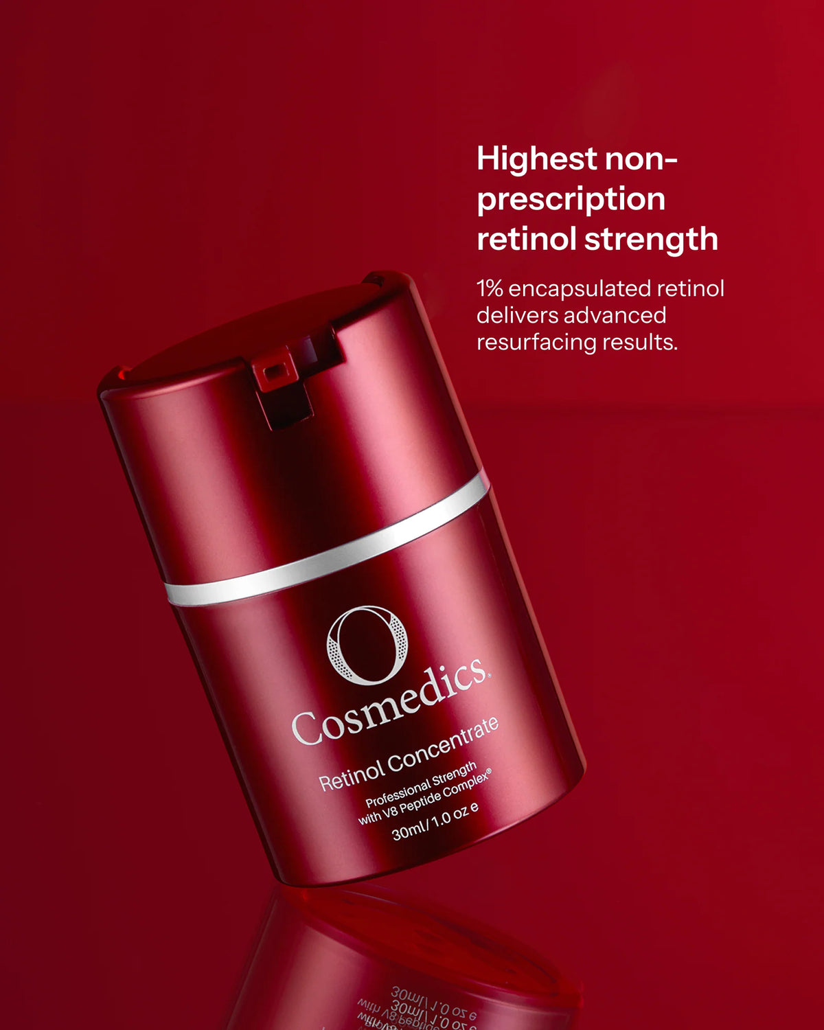 O Cosmedics Retinol Concentrate 1% high-strength encapsulated Vitamin A treatment for advanced skin resurfacing and renewal.