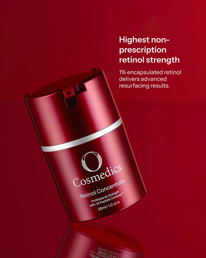 O Cosmedics Retinol Concentrate 1% high-strength encapsulated Vitamin A treatment for advanced skin resurfacing and renewal.