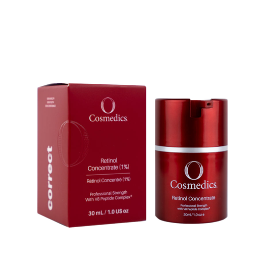 O Cosmedics Retinol Concentrate 1% high-strength Vitamin A serum for excess oil, stubborn congestion, texture and sun damage.