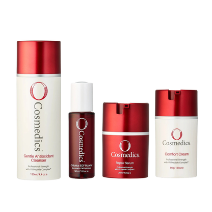 O Cosmedics Rosacea Starter Kit routine for redness-prone skin, barrier repair, EGF support and calming hydration.