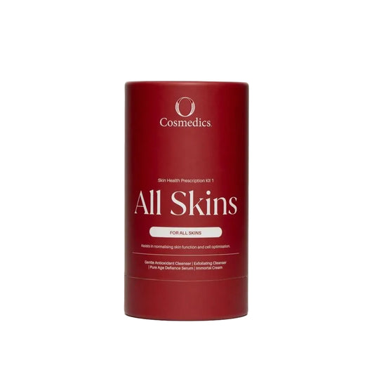 O Cosmedics Sale. O Cosmedics All Skins- Skin Health Prescription Kit Mini Size. O Cosmedics All Skins- Skin Health Prescription Kit Contains O Cosmedics Gentle Antioxidant Cleanser, O Cosmedics Exfoliating Cleanser, O Cosmedics Pure Age Defiance Serum & O Cosmedics Immortal Cream