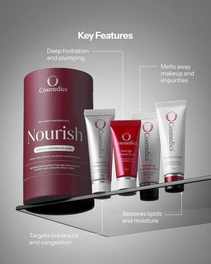O Cosmedics Sale. O Cosmedics Nourish Prescription Kit Contains O Cosmedics Nourishing Cleansing Balm, O Cosmedics Pure Age Defiance Serum, O Cosmedics Comfort Cream & O Cosmedics Hydra Plus Sleep In Mask