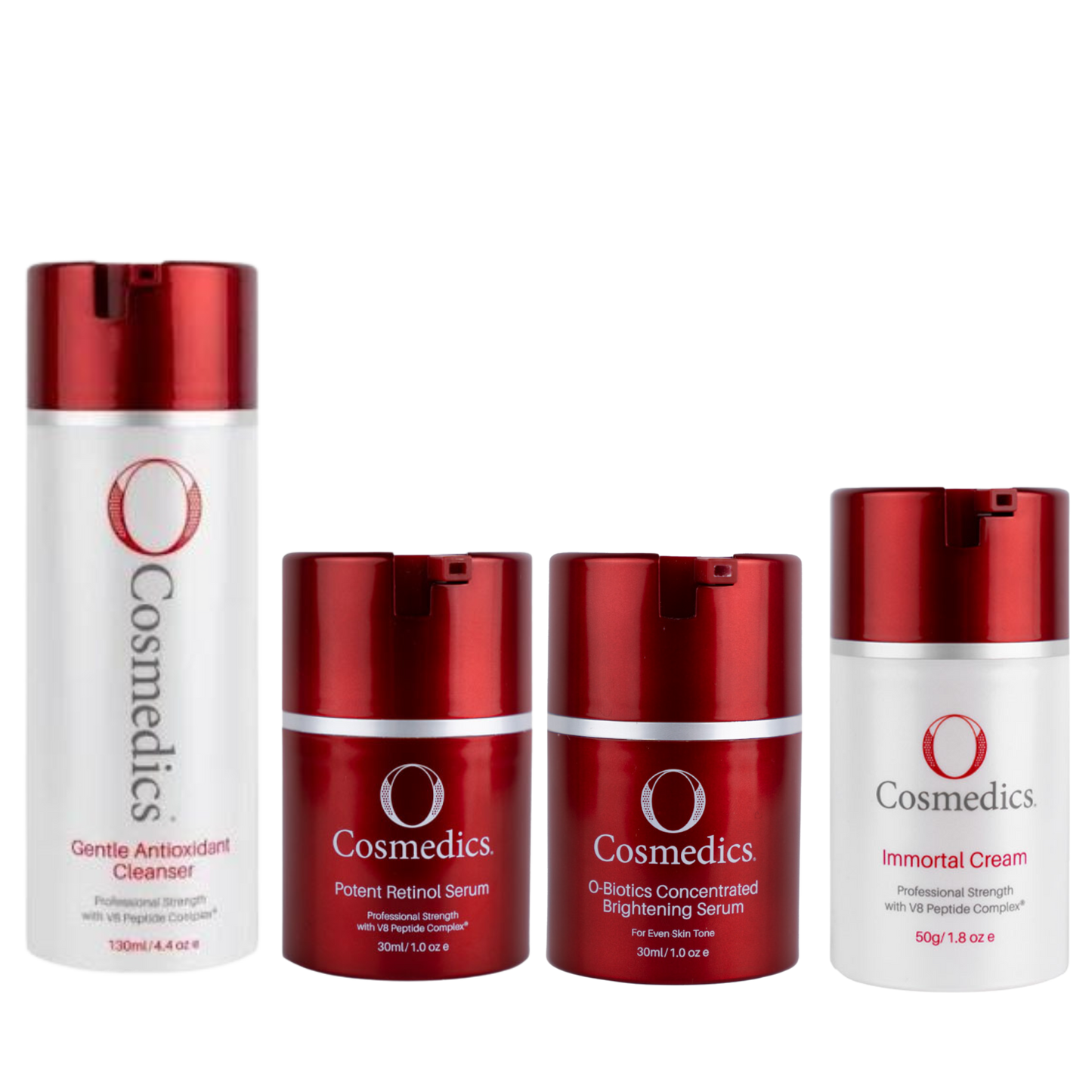 O Cosmedics Sale. O Cosmedics Pigmentation Starter Kit Contains Gentle Antioxidant Cleanser, Potent Retinol Serum, Concentrated Brightening Serum and Immortal Cream