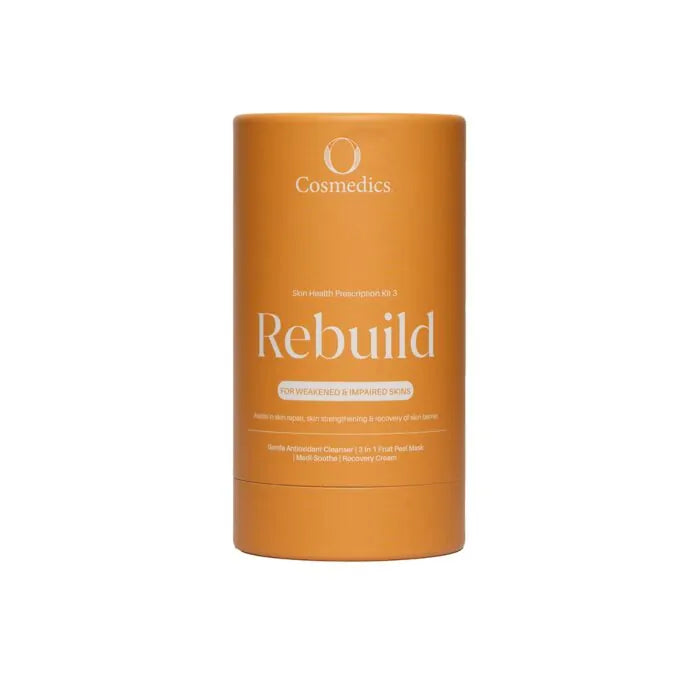 O Cosmedics Sale. O Cosmedics Rebuild Skin Health Prescription Kit Contains O Cosmedics Gentle Antioxidant Cleanser, O Cosmedics 3 In 1 Fruit Peel Mask, O Cosmedics Recovery Cream & O Cosmedics Medi-Soothe