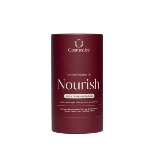 O Cosmedics Skin Health Prescription Travel Kit Nourish hydrating skincare set for dry and dehydrated skin, travel size barrier repair routine.