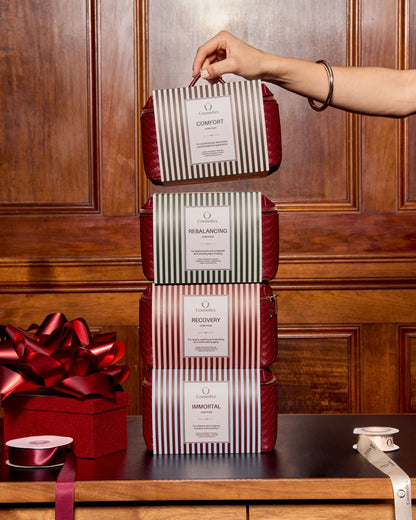 O Cosmedics The Core Four Collection gift sets for hydration, skin barrier support, recovery and age management with premium O Travel Cases.
