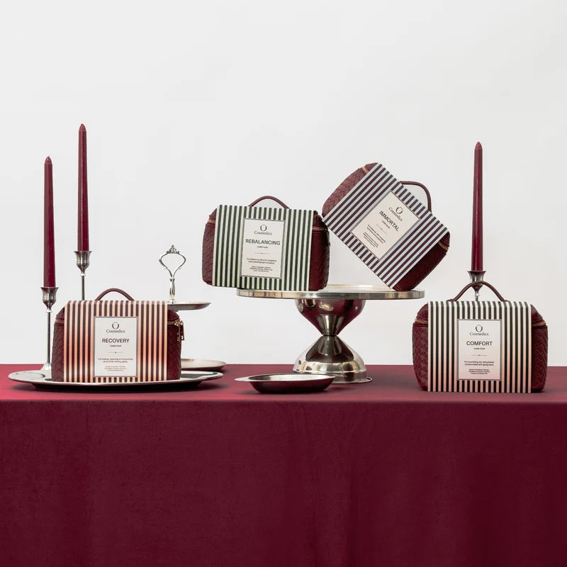 O Cosmedics The Core Four Collection luxury skincare gift collections featuring Rebalancing, Immortal, Recovery and Comfort routines for personalised skincare gifting.