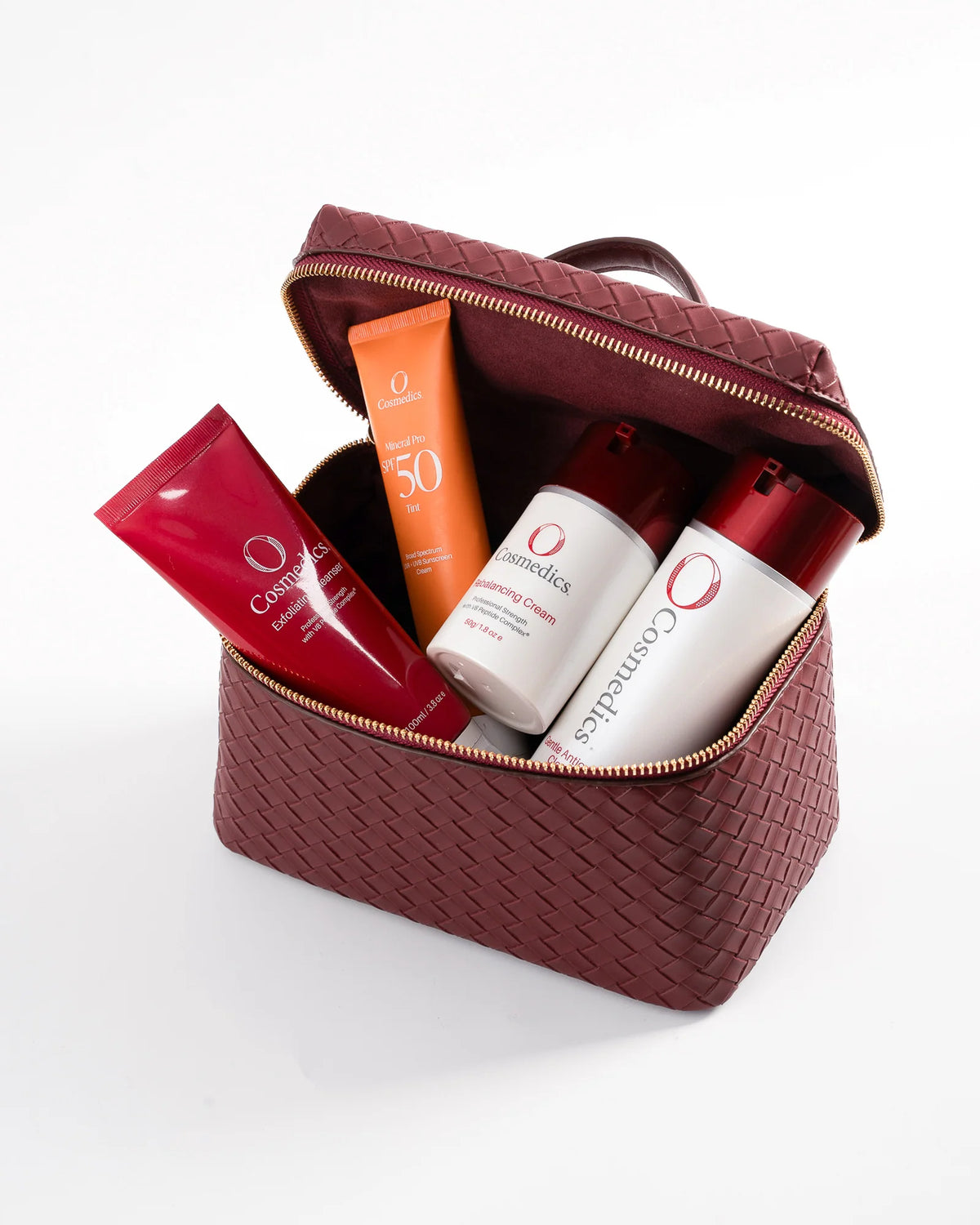 O Cosmedics The Core Four Collection Rebalancing skincare gift set with O Cosmedics Gentle Antioxidant Cleanser, O Cosmedics Exfoliating Cleanser, O Cosmedics Rebalancing Cream and O Cosmedics Mineral Pro SPF 50 Tinted.