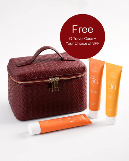 O Cosmedics The Core Four Collection Rebalancing skincare collection with complimentary O Travel Case and choice of full-size O Cosmedics Mineral Pro SPF.