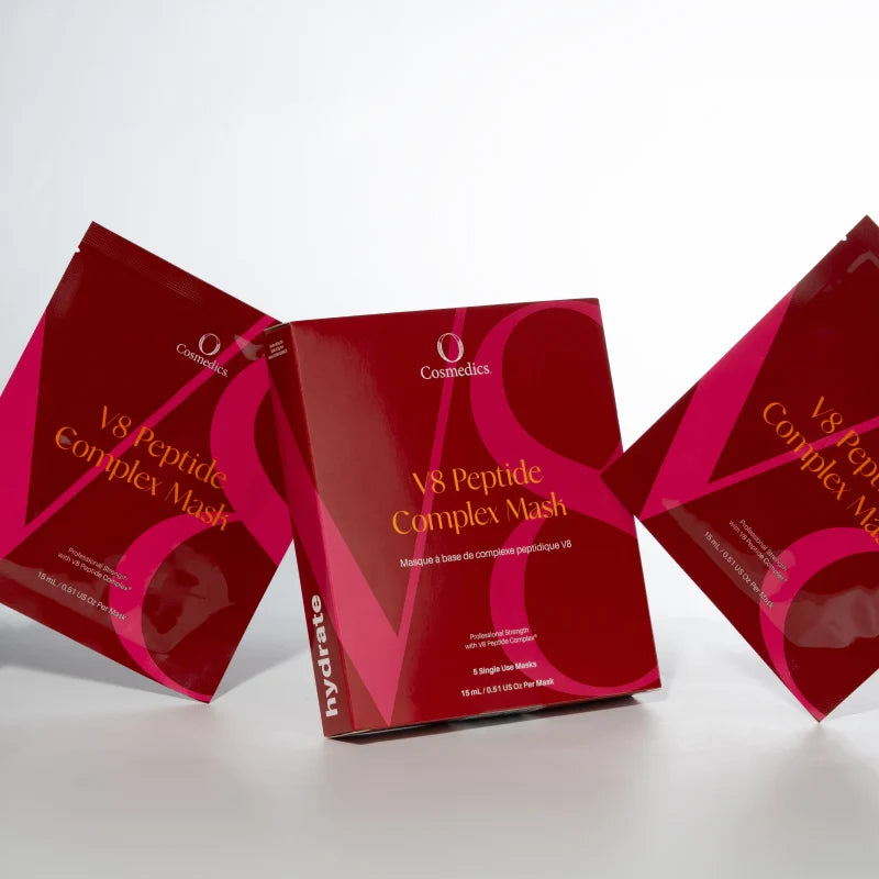 O Cosmedics V8 Peptide Sheet Mask (Single Mask) intensive peptide treatment for pre-event and post-travel skin.