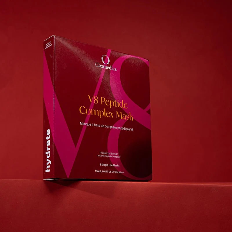 O Cosmedics V8 Peptide Sheet Mask (Single Mask) with peptides and Niacinamide for dehydrated and tired-looking skin.