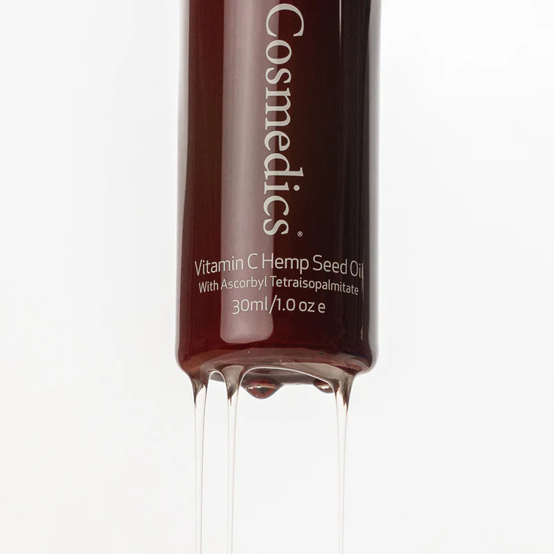 O Cosmedics Vitamin C Hemp Seed Oil lightweight facial oil texture for brightness, nourishment and barrier support.