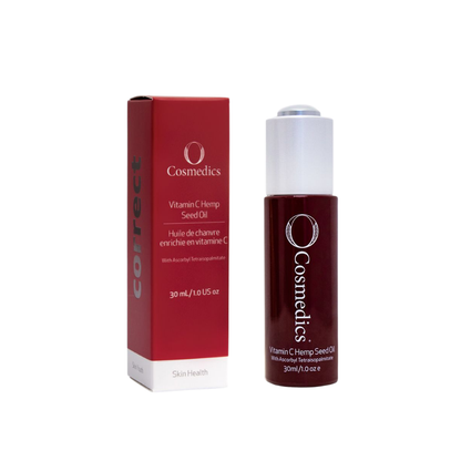 O Cosmedics Vitamin C Hemp Seed Oil 30ml with 10% oil-soluble Vitamin C for dry, dull and uneven skin.