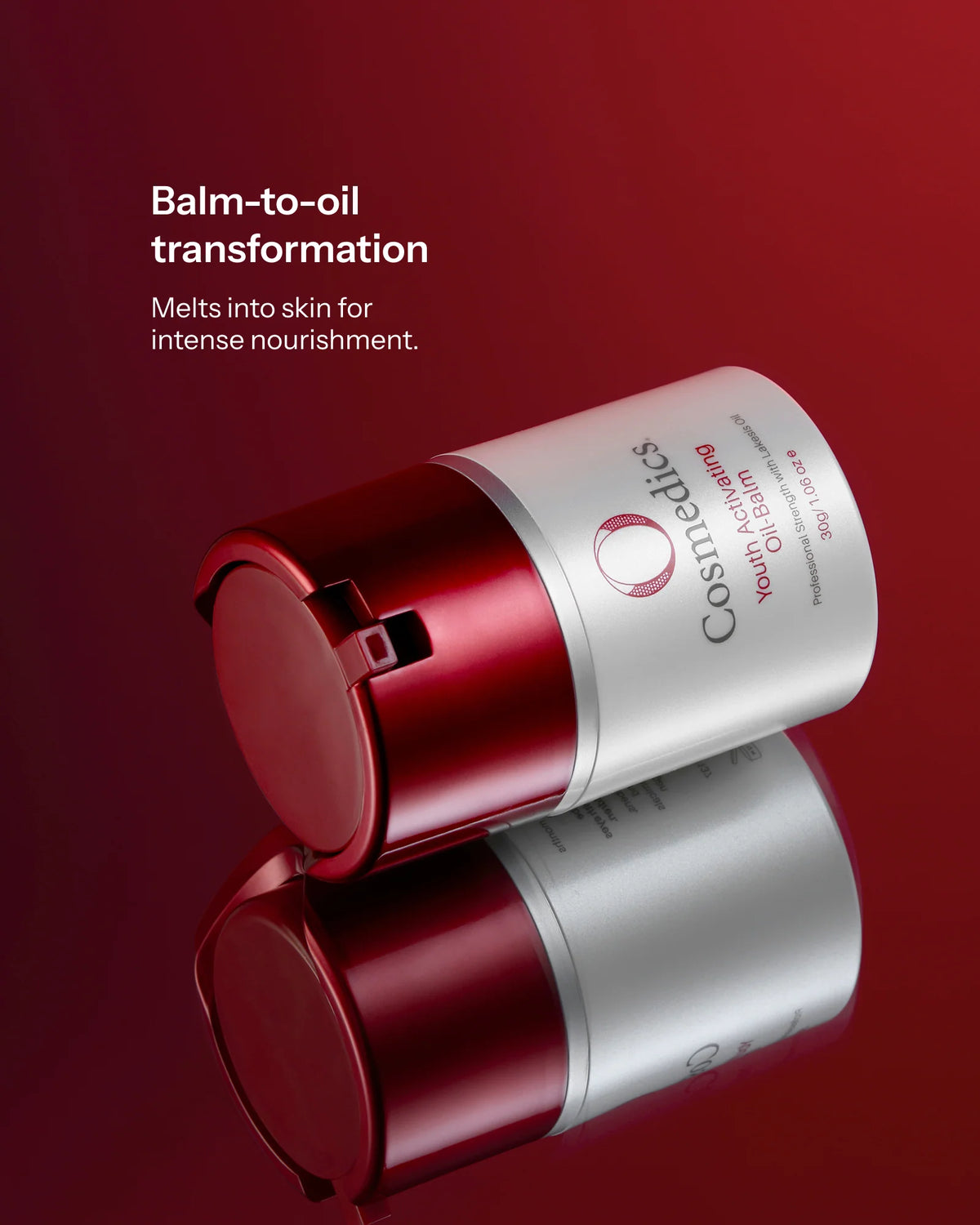 O Cosmedics Youth Activating Oil-Balm balm-to-oil formula for intensive nourishment of dry and lipid-depleted skin.