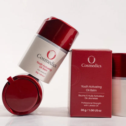 O Cosmedics Youth Activating Oil-Balm with Lakesis for nourishing dry skin and supporting visible firmness and elasticity.