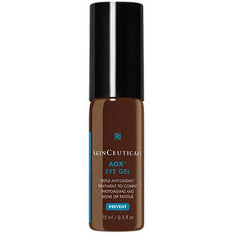SkinCeuticals Antioxidant AOX Vitamin C Eye Gel is a unique serum-in-a-gel that contains a synergistic combination of 5% pure vitamin C (l-ascorbic acid), 1% phloretin, and 0.5% ferulic acid along with powerful botanicals to protect the delicate eye area from environmental skin ageing – environmental damage and premature signs of ageing caused by free radicals from UV rays, infrared radiation (IRA), and ozone pollution (O3). 