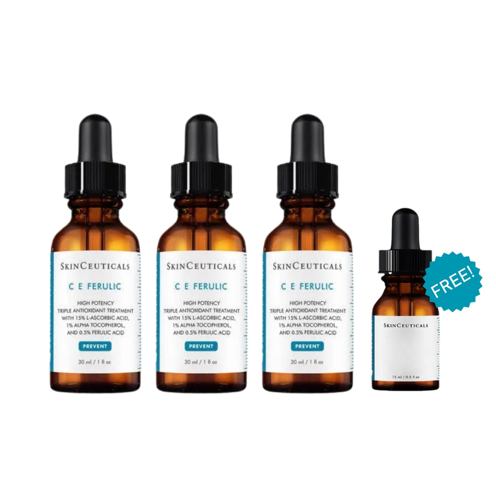 SkinCeuticals C E Ferulic Triple Pack with three 30ml vitamin C antioxidant serums for brightening, firming and environmental skin protection.
