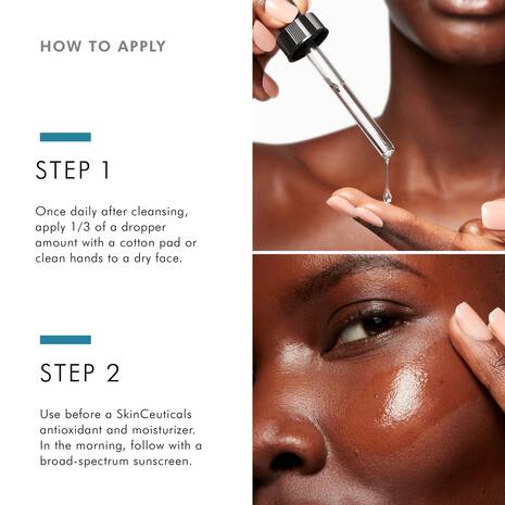 SkinCeuticals Cell Cycle Catalyst applied once daily after cleansing and before antioxidant serum and moisturiser as part of a skin renewal routine.