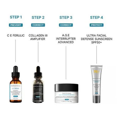 SkinCeuticals Collagen III Amplifier Serum shown within a morning skincare routine to support firmness, collagen renewal and smoother-looking skin.