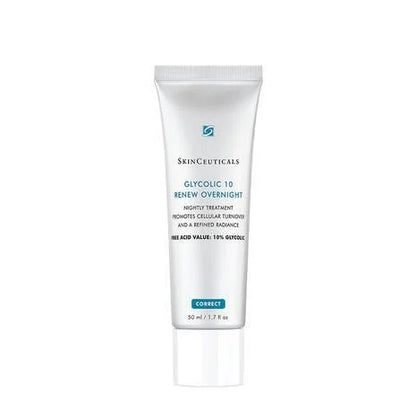 SkinCeuticals Glycolic 10 Renew Overnight Cream with 10% glycolic acid to smooth skin texture, improve tone and boost overnight radiance.