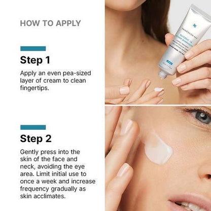 SkinCeuticals Glycolic 10 Renew Overnight applied as a pea-sized evening treatment to face and neck, starting weekly and increasing gradually.