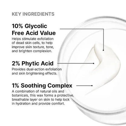 SkinCeuticals Glycolic 10 Renew Overnight with 10% glycolic acid, 2% phytic acid and a soothing complex to exfoliate, brighten and support skin comfort.