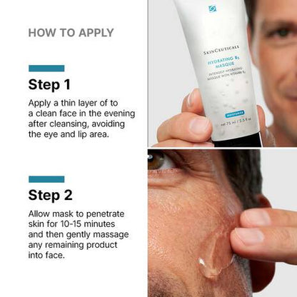 SkinCeuticals Hydrating B5 Hyaluronic Acid Facial Mask contains 1% hyaluronic acid and a rich concentration of vitamin B5 to replenish depleted moisture levels in dehydrated and tired skin.

Vitamin B5 helps moisturise, soothe and stimulate the repair of skin. The full effectiveness of vitamin B5 is achieved when the ingredient penetrates the skin.
SkinCeuticals developed this hyaluronic acid and vitamin B face mask to enable these potent ingredients to infuse deeply into the skin tissue.