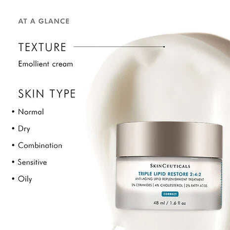 SkinCeuticals Triple Lipid Restore 2:4:2 is an emollient cream that is suitable for all skin types. 
