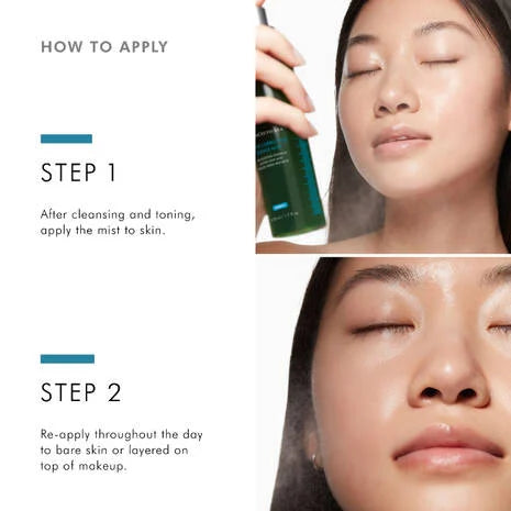 SkinCeuticals Phyto Corrective Essence Hydrating Mist hydrates and helps reduce visible redness while also supporting the skin's moisture barrier, in a touch-less facial mist spray. A phytobotanical blend of boldus leaf, cucumber, thyme, olive leaf, and rosemary extracts support skin health, while a 6.2% blend of hyaluronic acid and glycerin helps absorb and retain water in the skin.