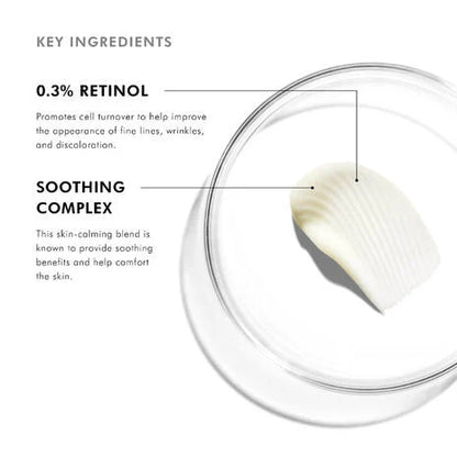 SkinCeuticals Retinol 0.3 featuring 0.3% pure retinol and a soothing complex to promote cell turnover while helping minimise irritation.