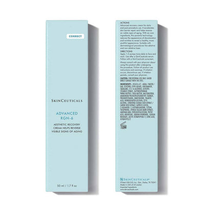 SkinCeuticals Advanced RGN-6 boxed aesthetic recovery cream designed to improve visible redness, wrinkles, pores and texture.