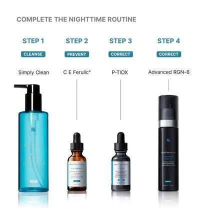 SkinCeuticals Advanced RGN-6 shown within a nighttime skincare routine to support skin renewal and visible repair.