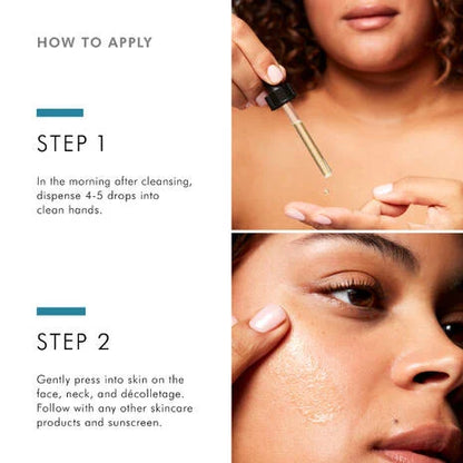 SkinCeuticals Silymarin CF applied in the morning with 4 to 5 drops to face, neck and décolletage as part of an antioxidant routine.