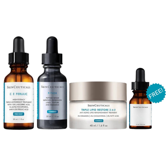 SkinCeuticals Skin Radiance Set featuring C E Ferulic vitamin C serum, P-Tiox peptide serum and Triple Lipid Restore 2:4:2 moisturiser for brighter, smoother skin. Plus a free 15ml product valued at $115.