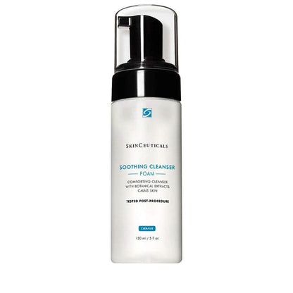 SkinCeuticals Soothing Cleanser is a soap-free cleanser that is formulated with a rich amilite surfactant and a 23% concentration combining sorbitol, glycerin, orchis mascula extract, and cucumber extract to gently remove impurities while supporting sensitive, compromised, or post-aesthetic procedure skin.

This foaming face wash is a dense cleansing foam that transforms on contact into a comforting emulsion to provide a mild yet effective clean.