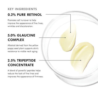 SkinCeuticals Tripeptide-R Neck Repair with 0.2% pure retinol, 5.0% glaucine complex and 2.5% tripeptide concentrate to improve crepiness and firmness.