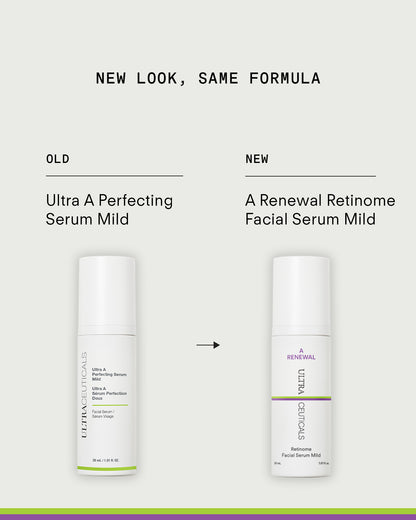 Ultraceuticals A Renewal Retinome Facial Serum Mild formerly Ultra A Perfecting Serum Mild with the same corrective retinol formula.