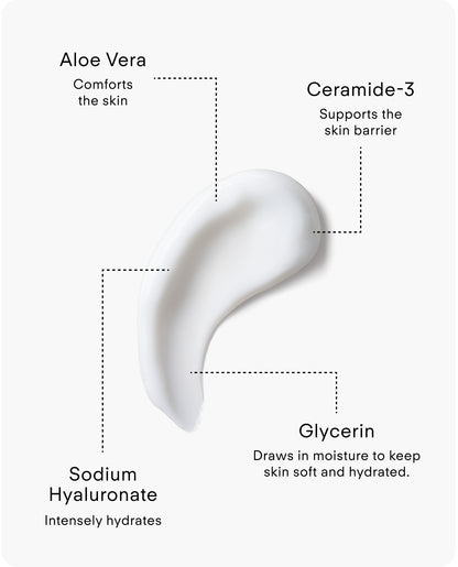 Ultraceuticals B² Hydrating Replenishing Facial Lotion with aloe vera, Ceramide NP, glycerin and sodium hyaluronate for hydration and barrier support.