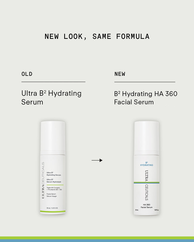 Ultraceuticals B² Hydrating HA 360 Facial Serum refreshed design for lasting hydration, plumpness and barrier support.