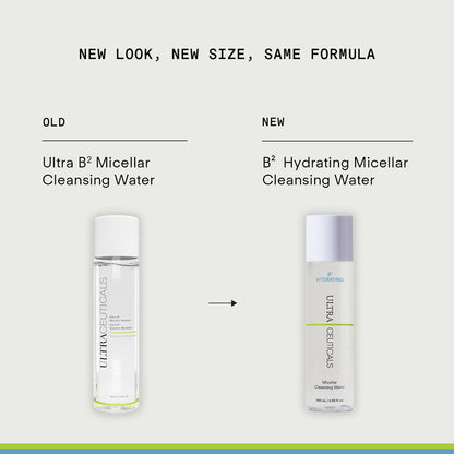 Ultraceuticals B² Hydrating Micellar Cleansing Water new 145ml packaging for gentle makeup removal, hydration and sensitive skin cleansing.