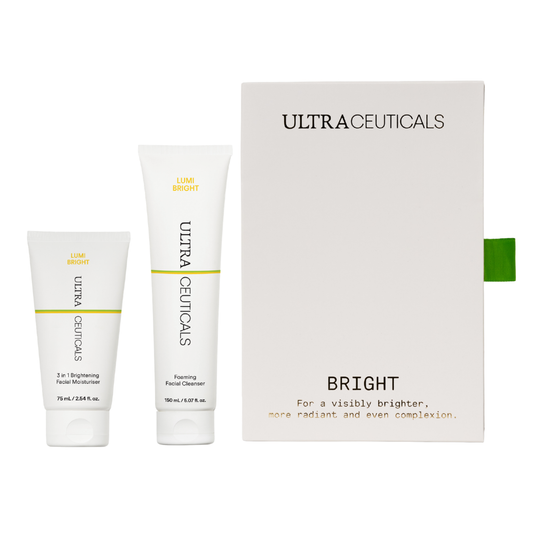 Ultraceuticals Bright Holiday Gift Set with Ultraceuticals Lumi Bright Foaming Facial Cleanser 150ml and Ultraceuticals Lumi Bright 3 in 1 Brightening Facial Moisturiser 75ml for dull, uneven skin tone.