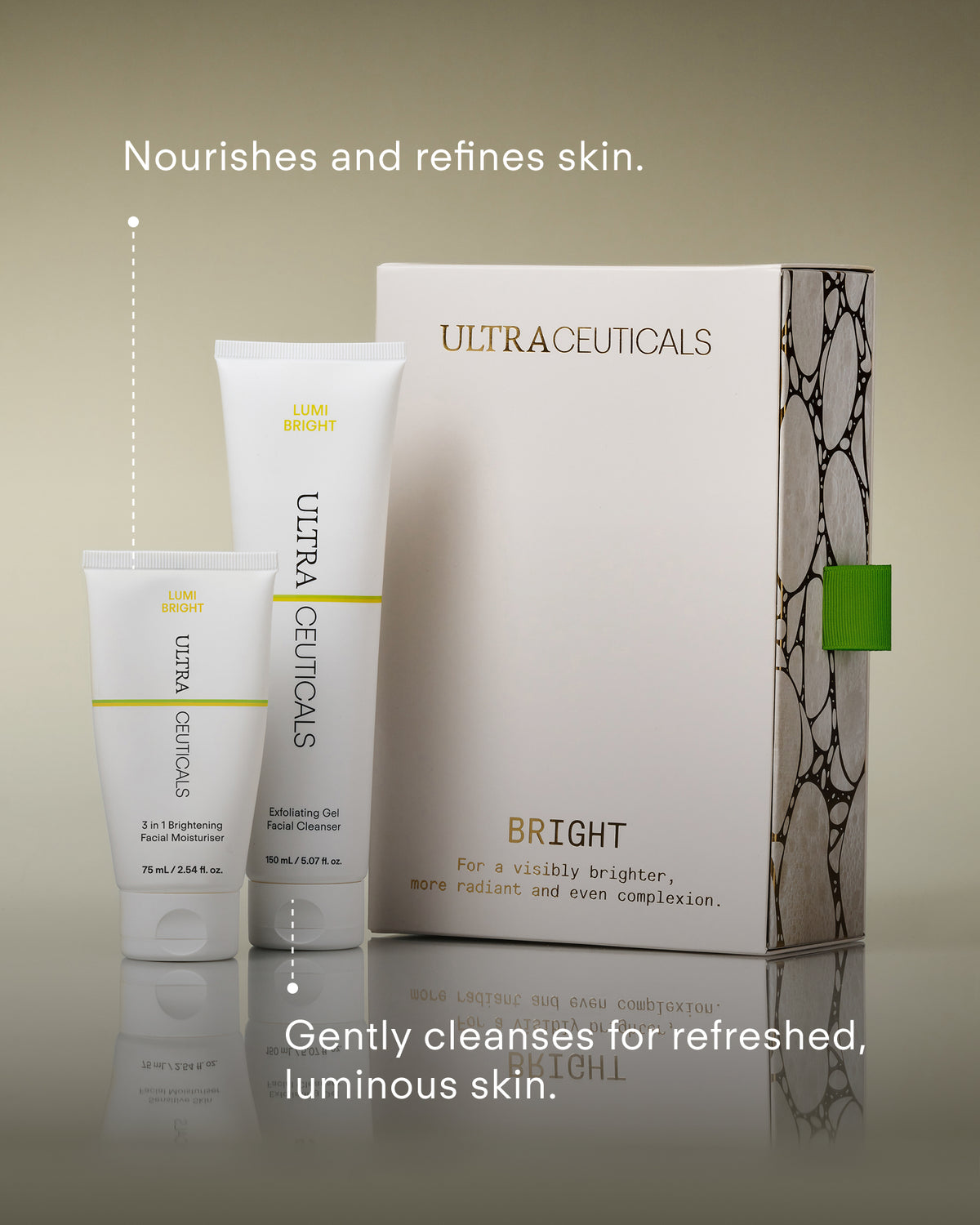 Ultraceuticals Bright Holiday Gift Set featuring Niacinamide-powered cleansing and nourishing brightening moisturiser to improve skin radiance, hydration and uneven tone.