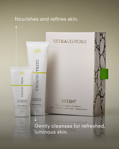 Ultraceuticals Bright Holiday Gift Set featuring Niacinamide-powered cleansing and nourishing brightening moisturiser to improve skin radiance, hydration and uneven tone.