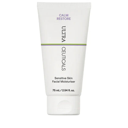 Ultraceuticals Calm Restore Sensitive Skin Facial Moisturiser calming moisturiser for sensitive skin with ceramides, prebiotics and hydrating actives to support the skin barrier.